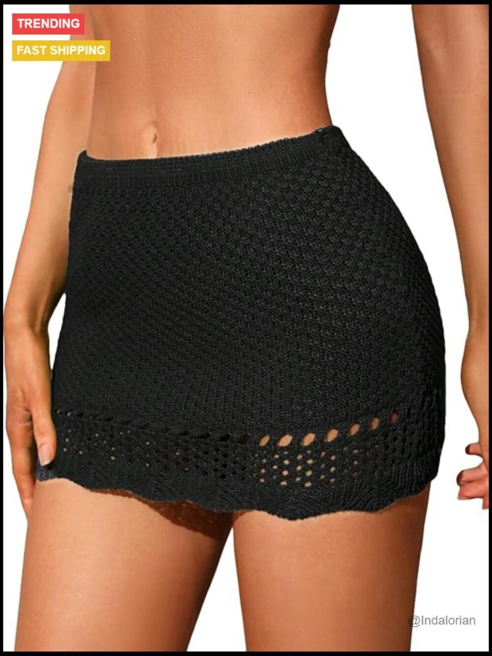 Women's Crochet Beach Mini Skirt Scallop Hem Cut Out Swim Cover Up